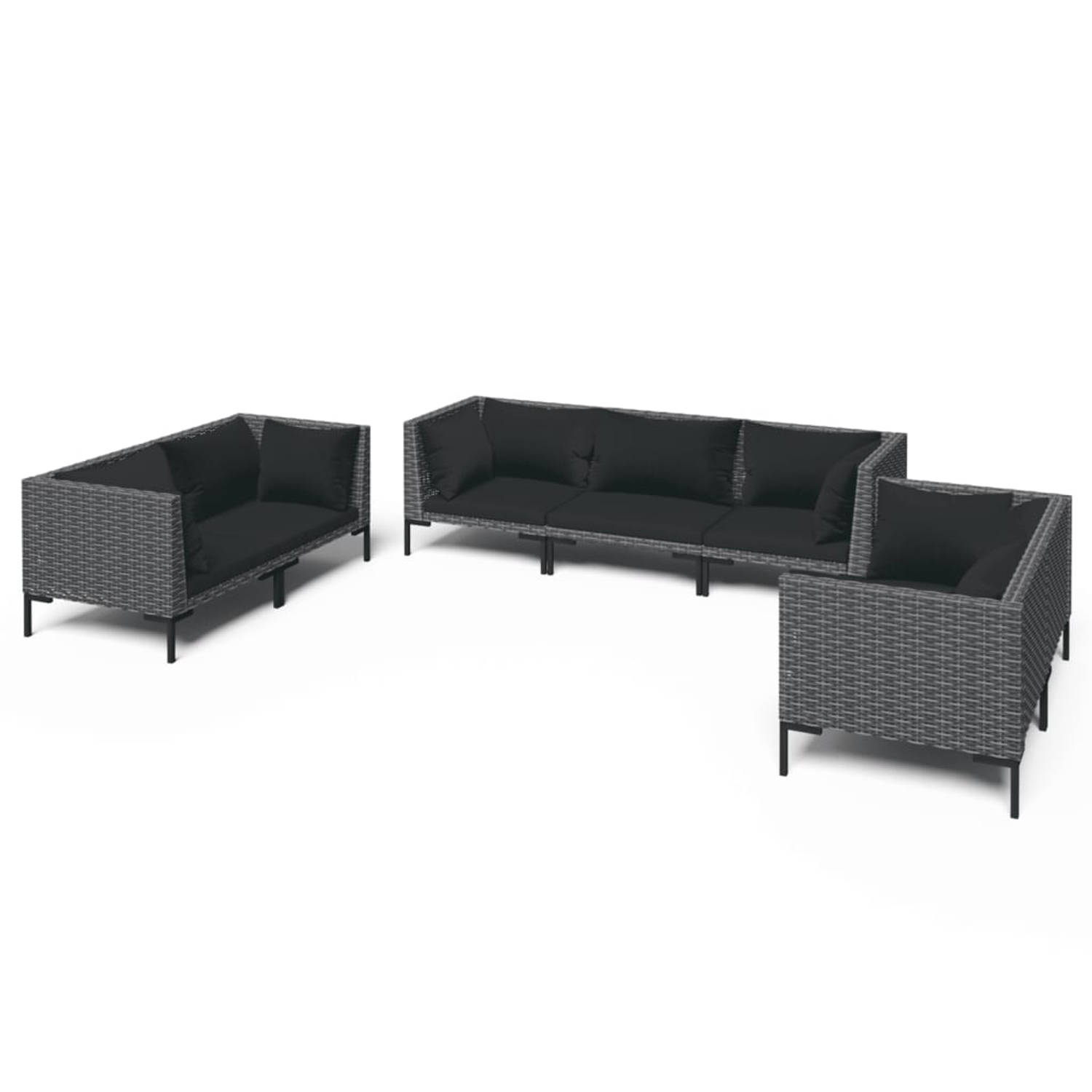 Vidaxl 7-delige Loungeset Met Kussens Poly Rattan Donker - Grijs