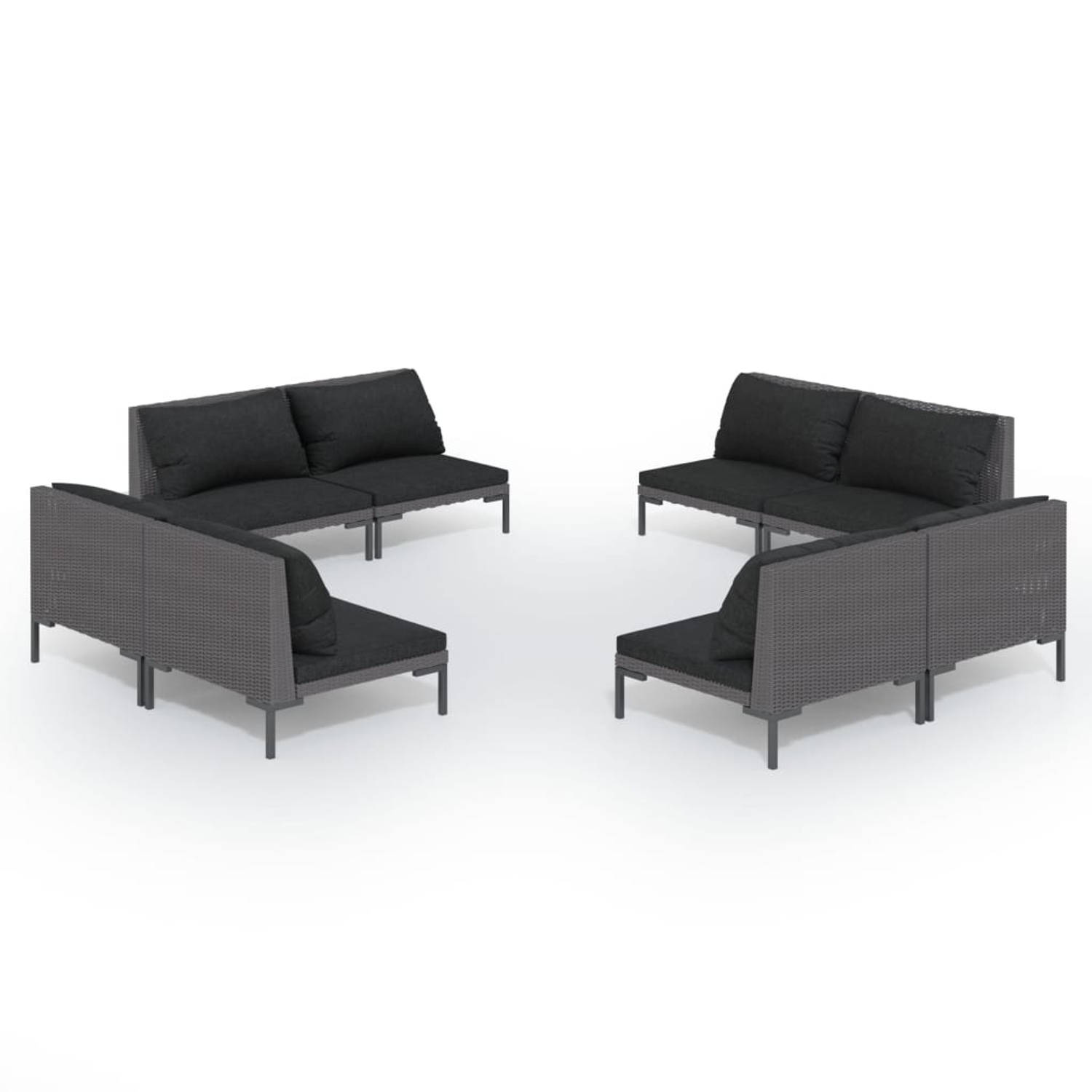 Vidaxl 8-delige Loungeset Met Kussens Poly Rattan Donker - Grijs