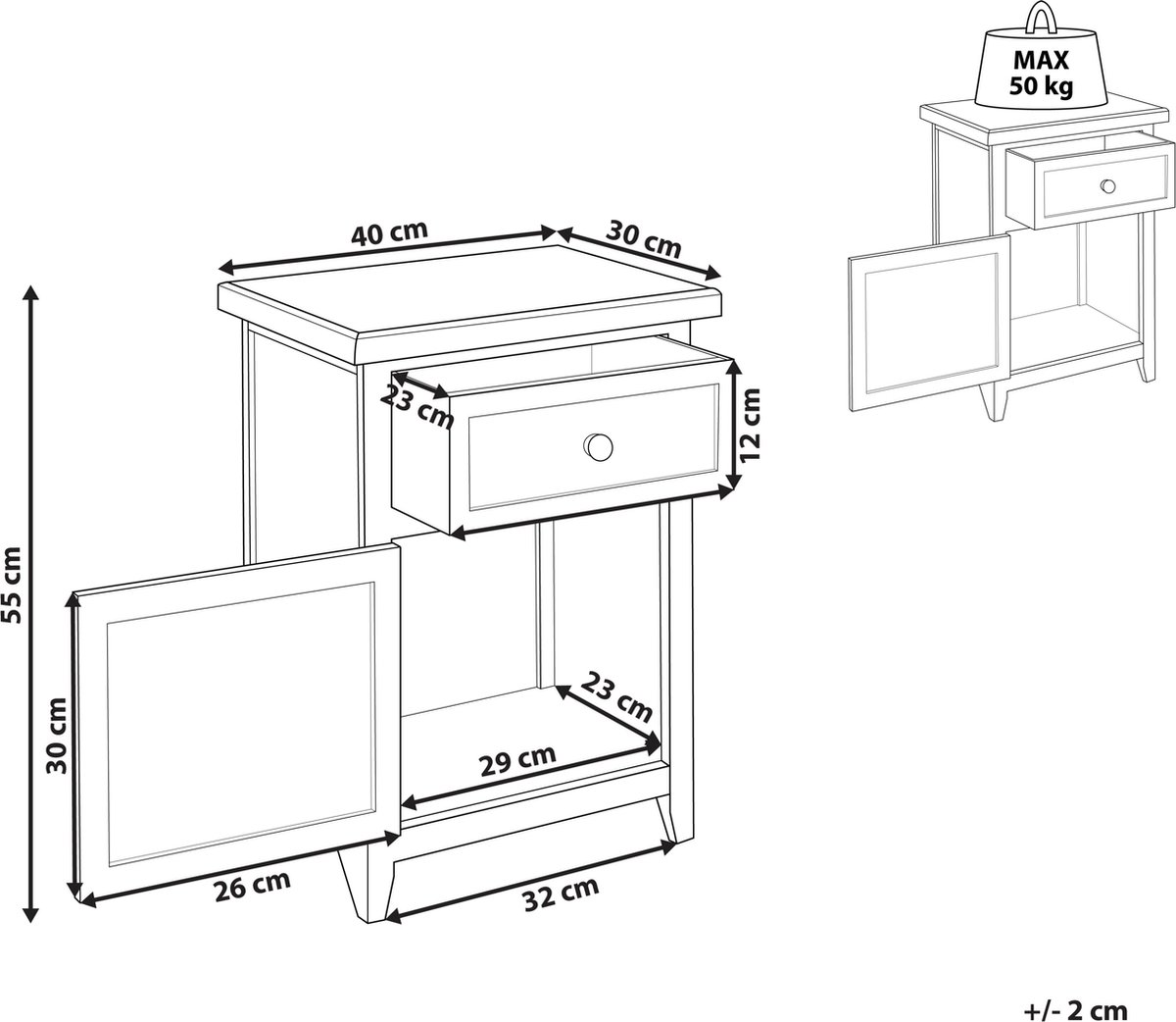 Beliani Layola - Nachtkast-wit-mdf
