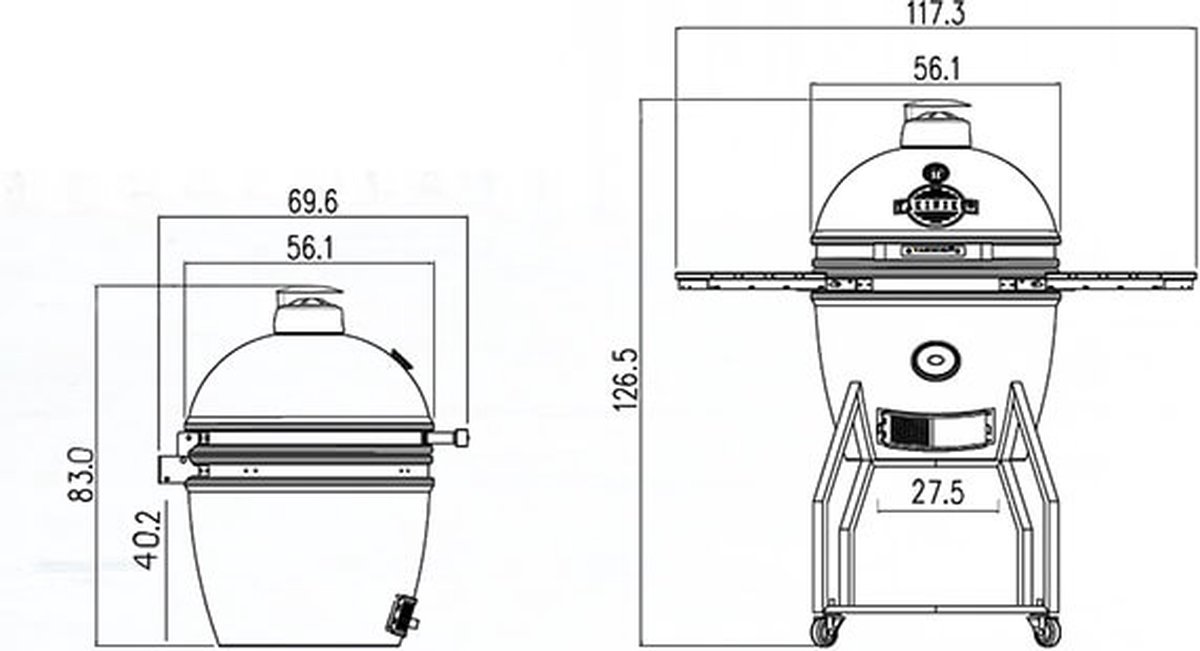 Yakiniku Large Barbecue Set 19 Inch Incl. Onderstel En Zijtafels - Zwart