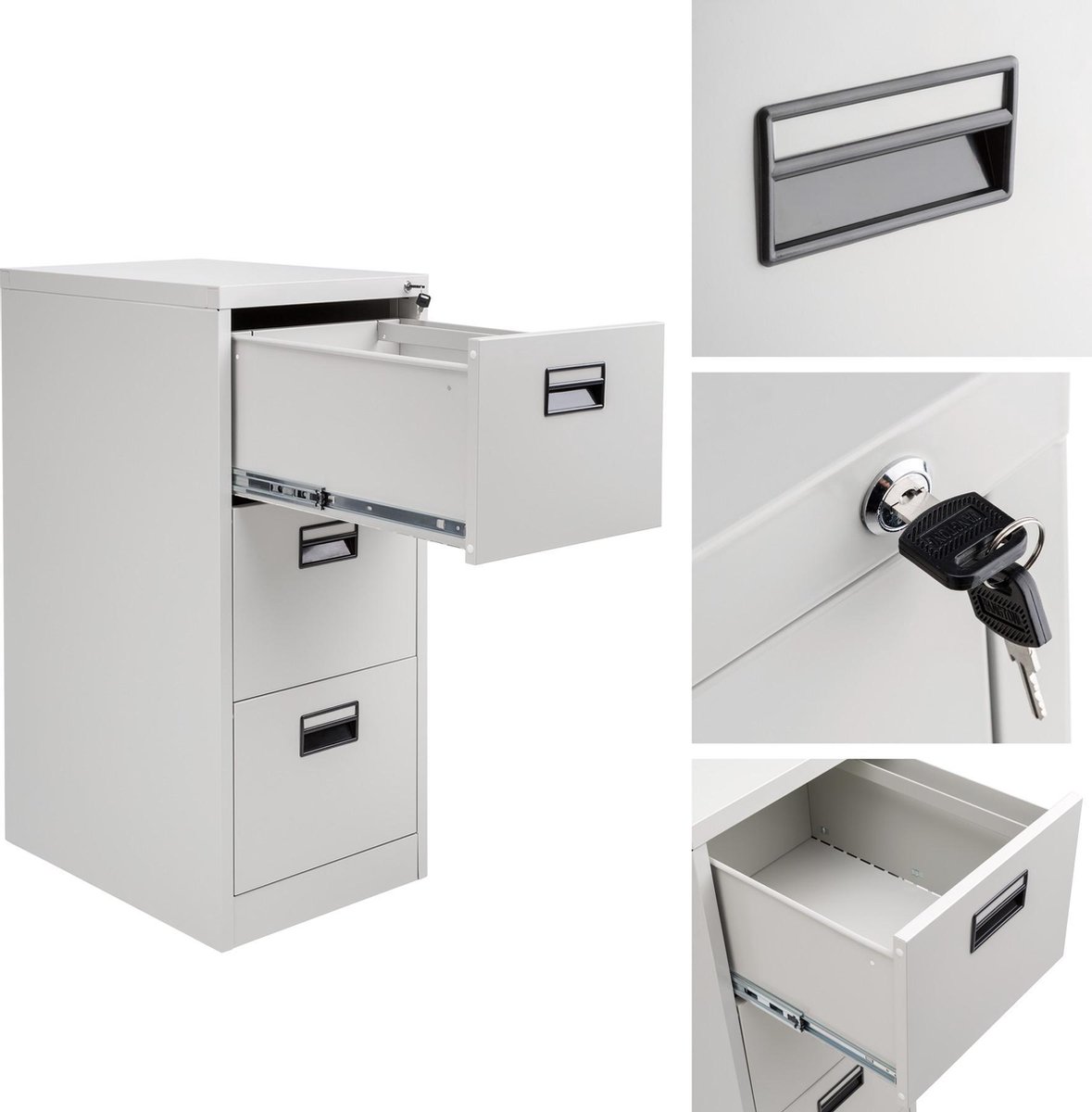 Tectake - Metalen Documentkast Archiefkast Met 3 Lades - 402487 - Grijs