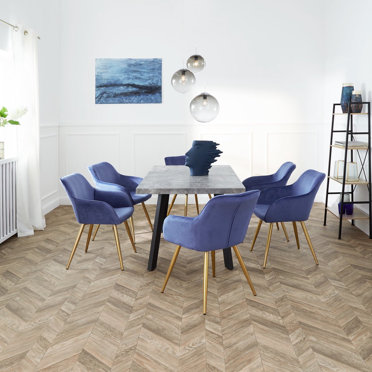 Tectake - 6x Stoel Marilyn Fluweellook / Zwart Sku: 404036 - Grijs