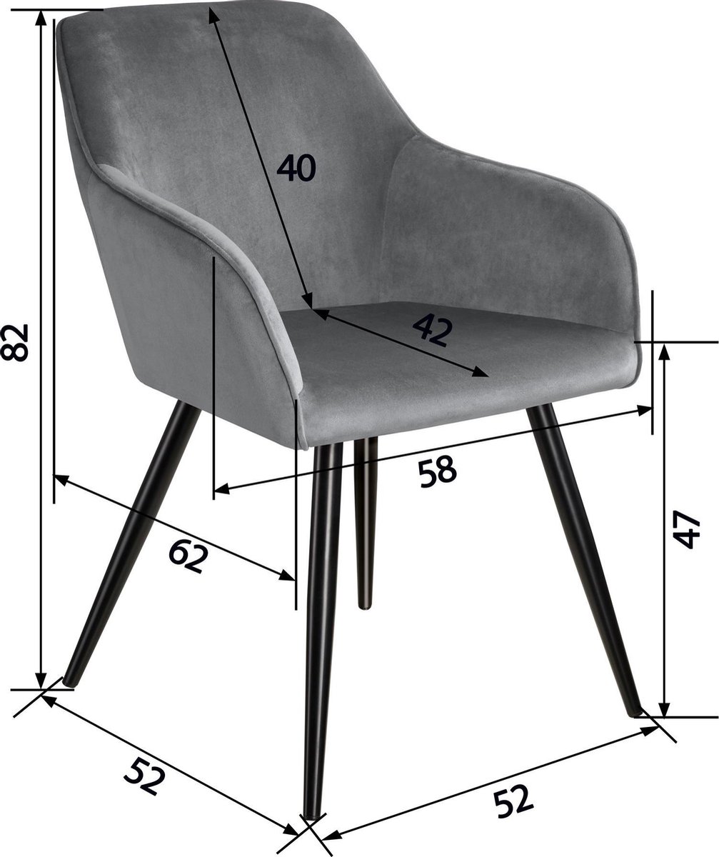 Tectake - 6x Stoel Marilyn Fluweellook / Zwart Sku: 404036 - Grijs