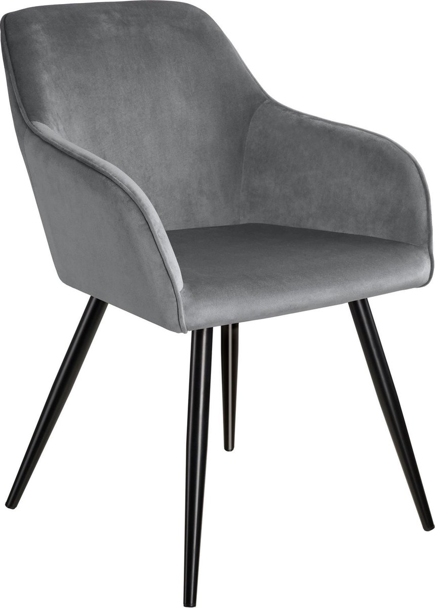 Tectake - 6x Stoel Marilyn Fluweellook / Zwart Sku: 404036 - Grijs