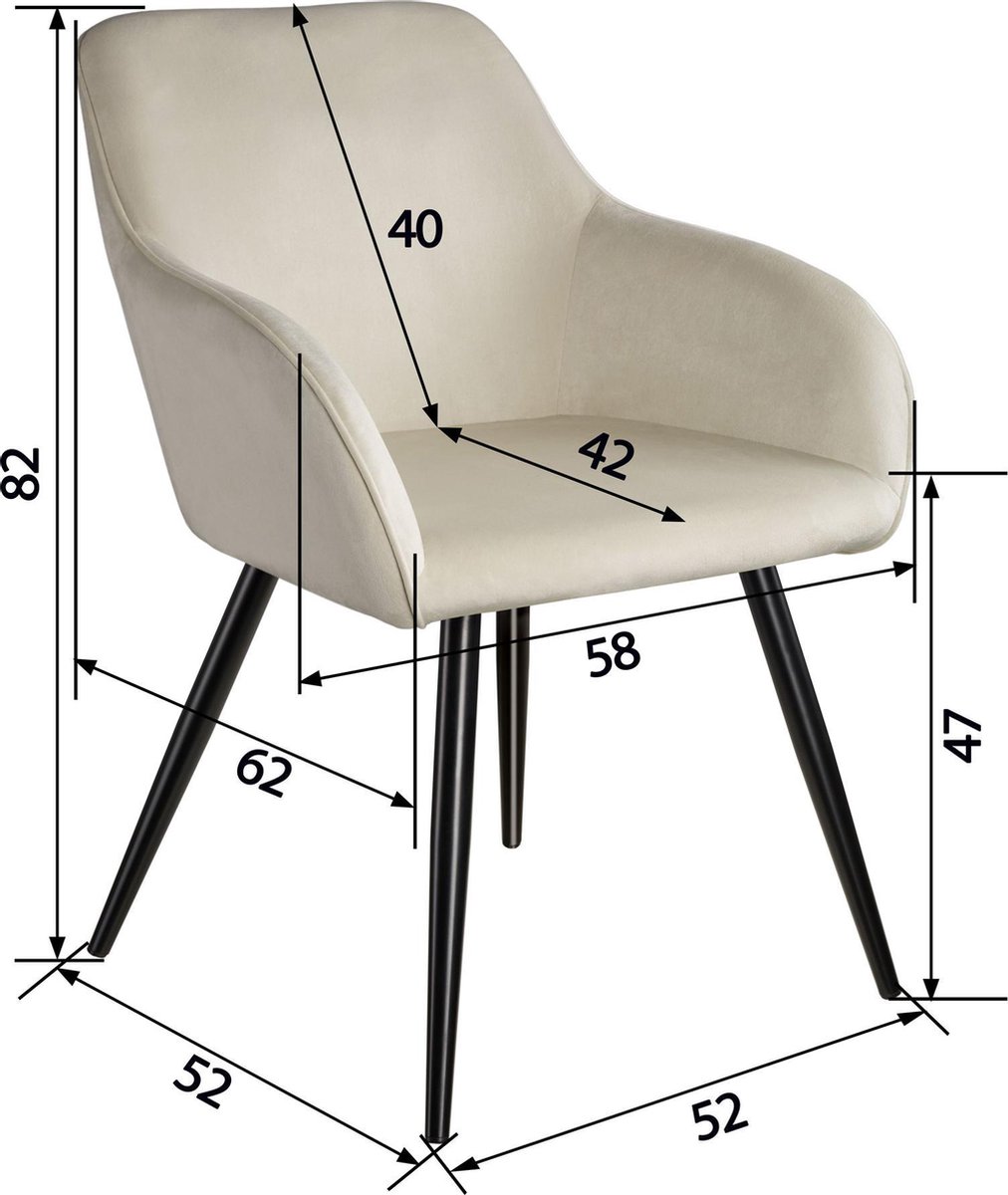 Tectake - 2x Stoel Marilyn Fluweellook Zwart/crã¨me Sku: 404046 - Beige