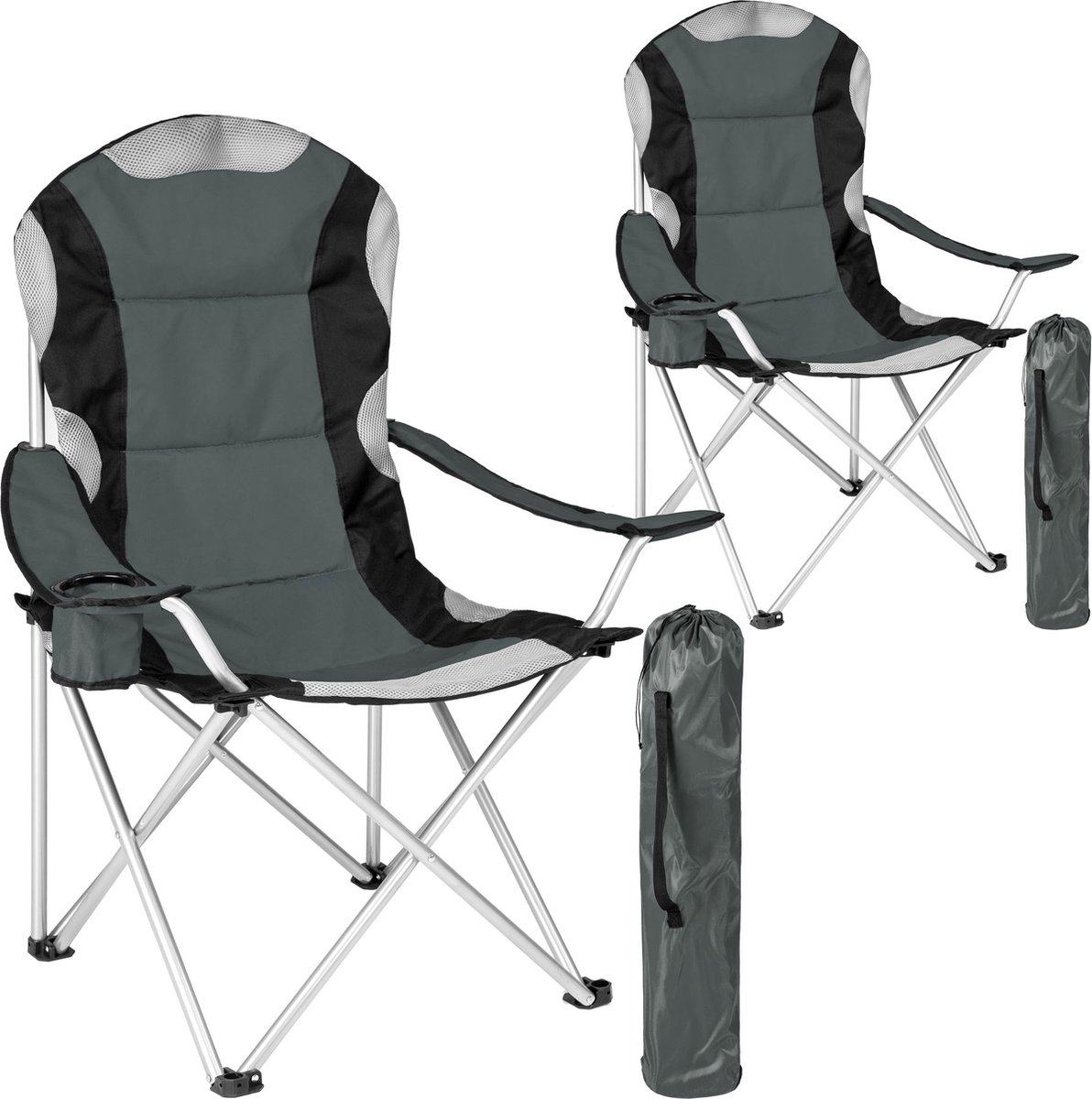 Tectake Stoelenset - 2 Stuks - Luxe Campingstoelen- Zwart - Grijs