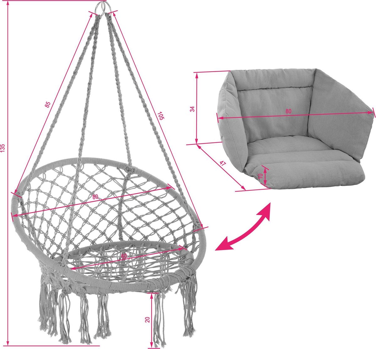 Tectake - Hangstoel Grazia- - 403204 - Grijs