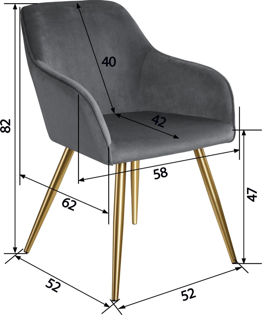 Tectake - Stoel Marilyn Fluweellook Goud Donker/goud Sku: 403653 - Zwart