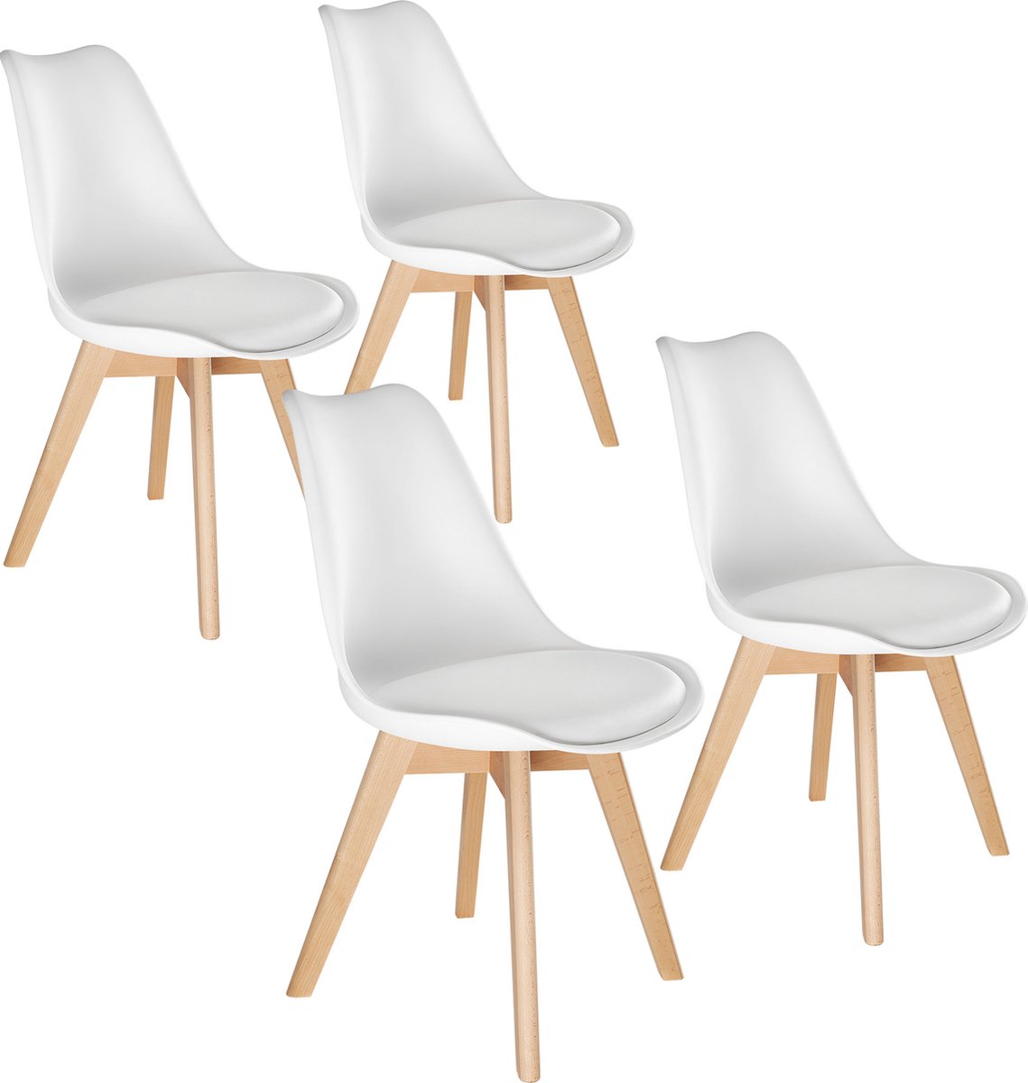 Tectake - 4 Eetkamerstoelen Friederike - Wit - 403813