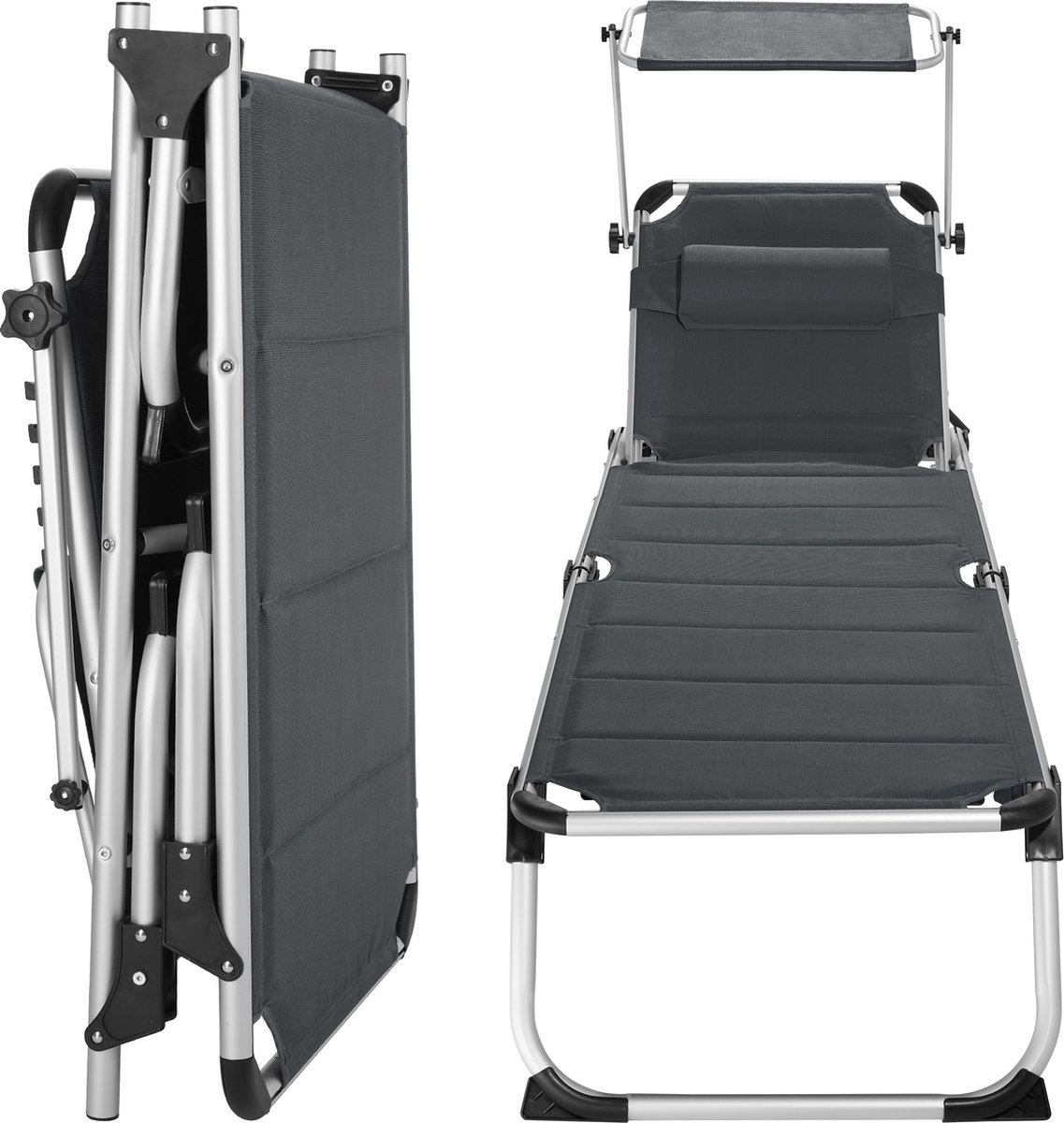 Tectake -Ligbed Lorella - Aluminium- Incl. Verwisselbaar Hoofdkussen- - 403643 - Grijs