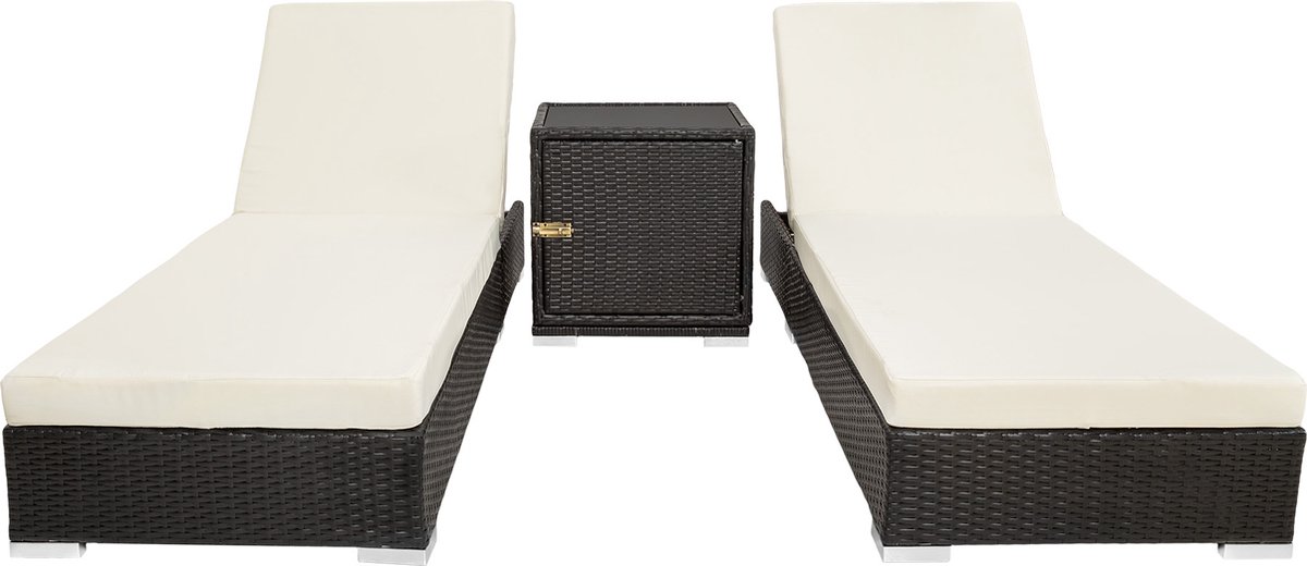 Tectake 2 Luxe Ligbedden Met Bijzettafel Inclusief Beschermhoes - 401500 - Beige