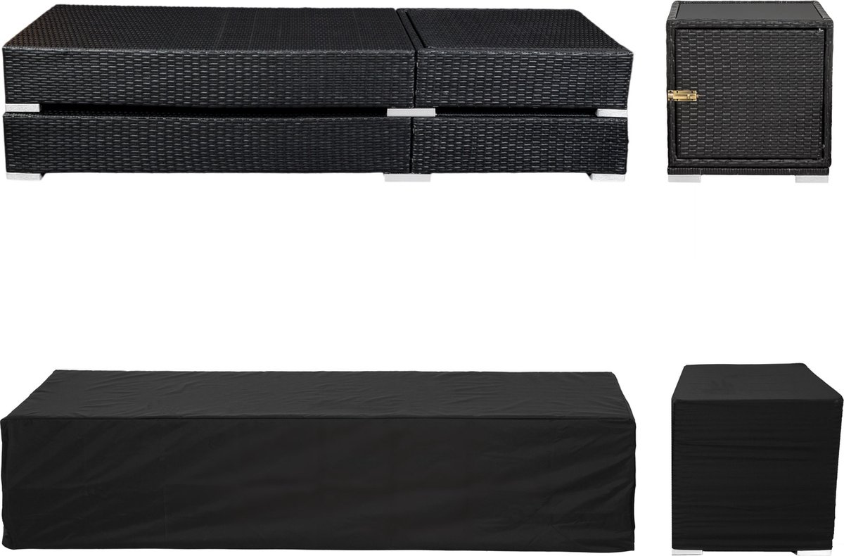 Tectake 2 Luxe Ligbedden Met Bijzettafel Inclusief Beschermhoes - 401500 - Beige