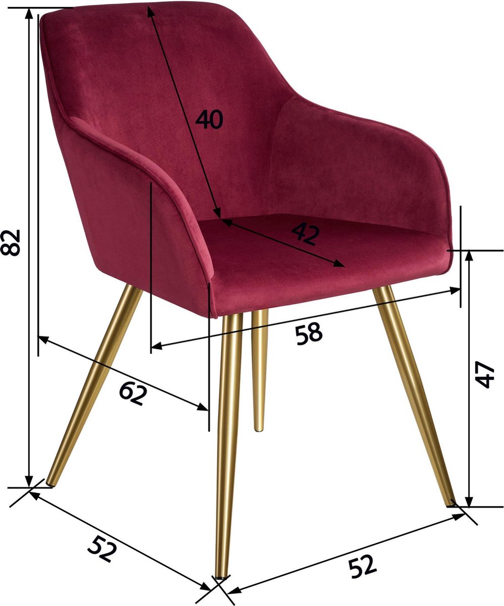 Tectake - 8x Stoel Marilyn Fluweellook Goud Bordeaux/goud Sku: 404001 - Rood