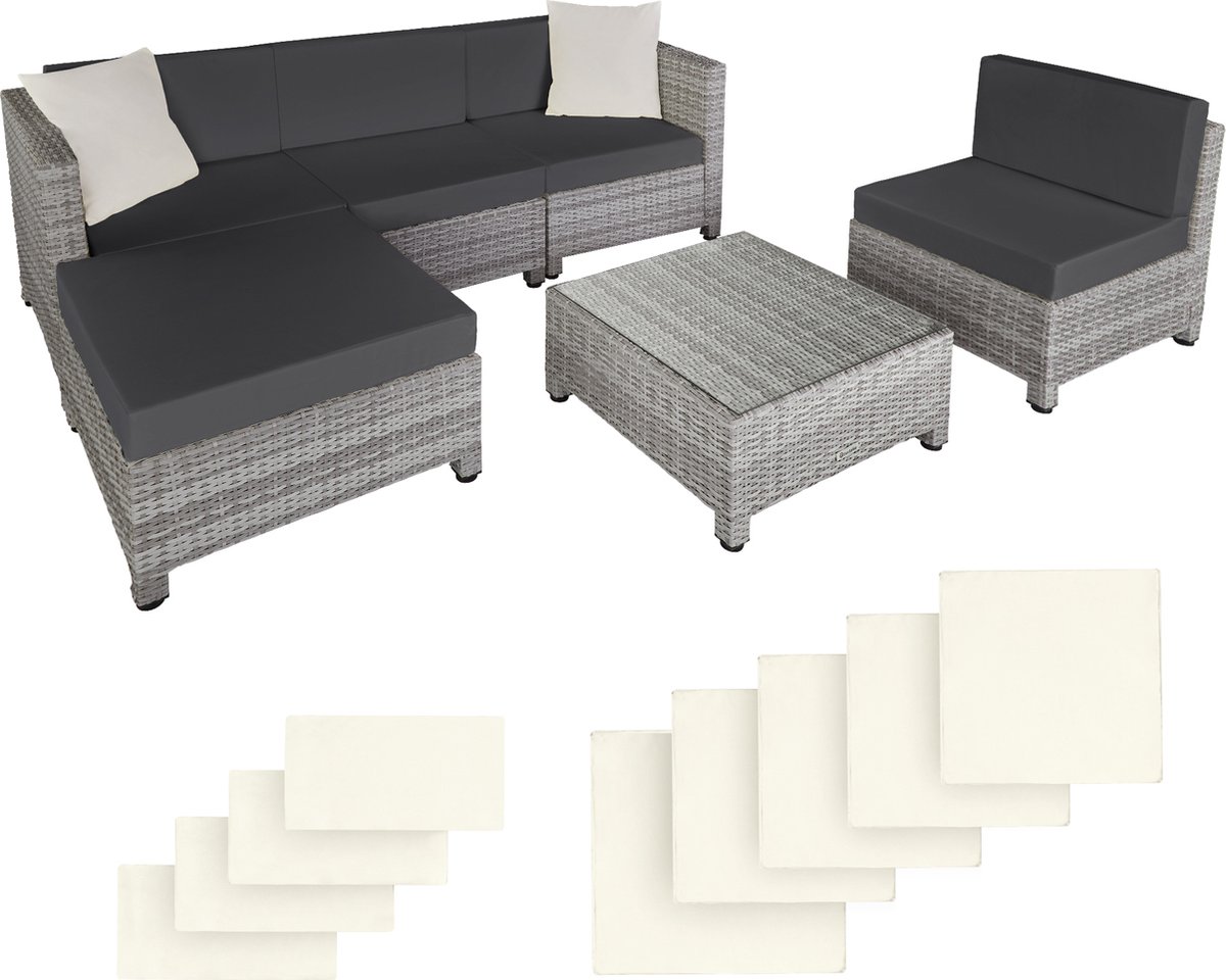 Tectake - Loungeset Met Aluminium Frame-wicker Tuinset- Incl. 2 Overtreksets - Licht - 403742 - Grijs