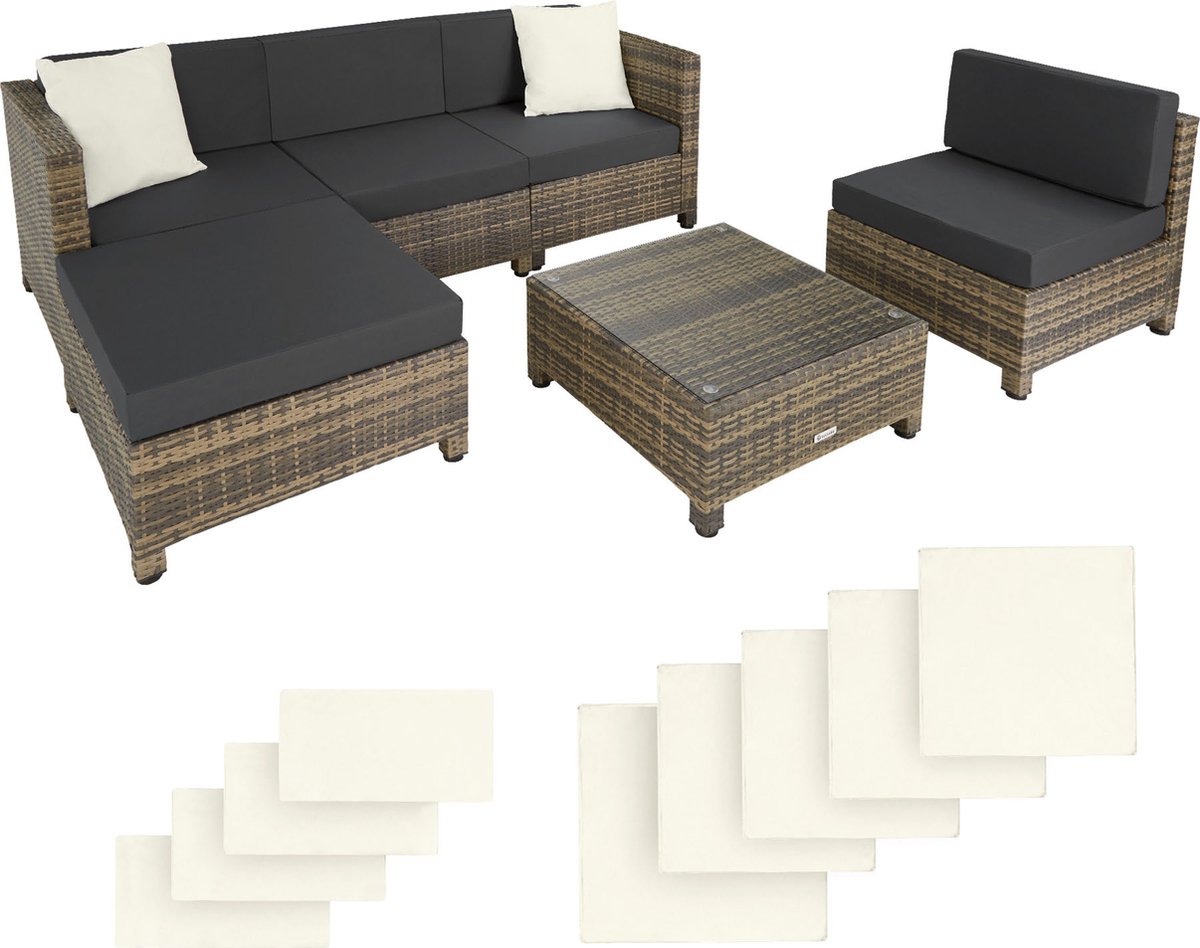 Tectake - Loungeset Met Aluminium Frame-wicker Tuinset- Incl. 2 Overtreksets -Natuur -403743 - Bruin