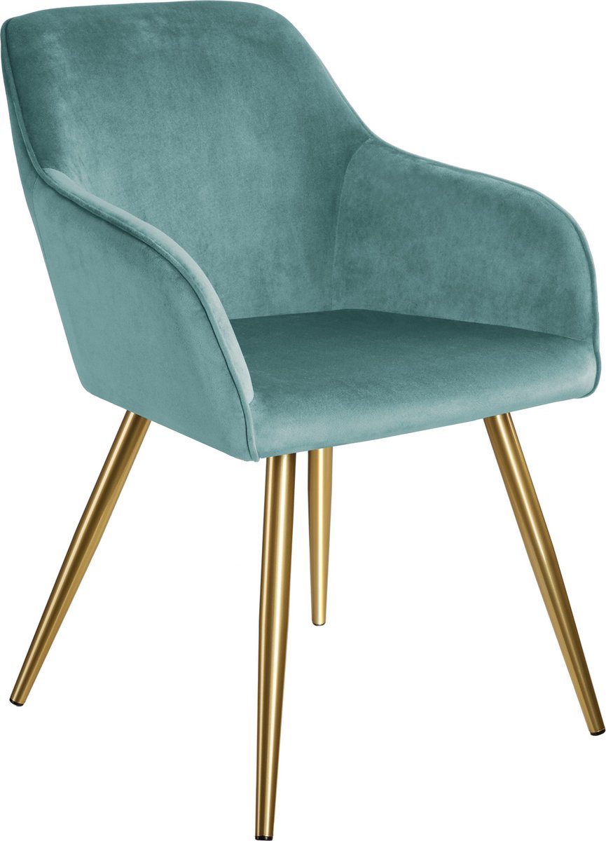 Tectake - 2x Stoel Marilyn Fluweellook Goud Torkoois /Goud Sku: 404018 - Blauw