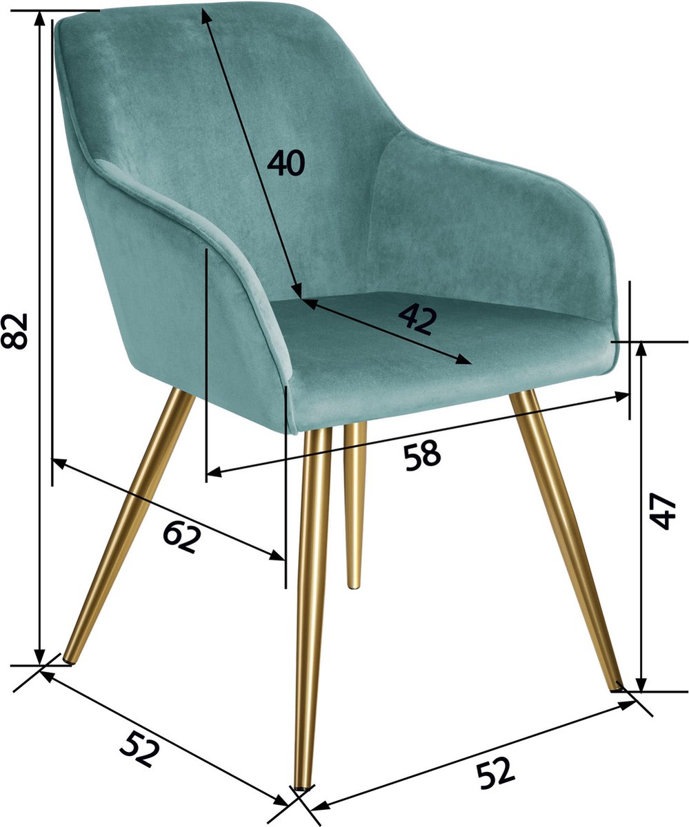 Tectake - 2x Stoel Marilyn Fluweellook Goud Torkoois /Goud Sku: 404018 - Blauw