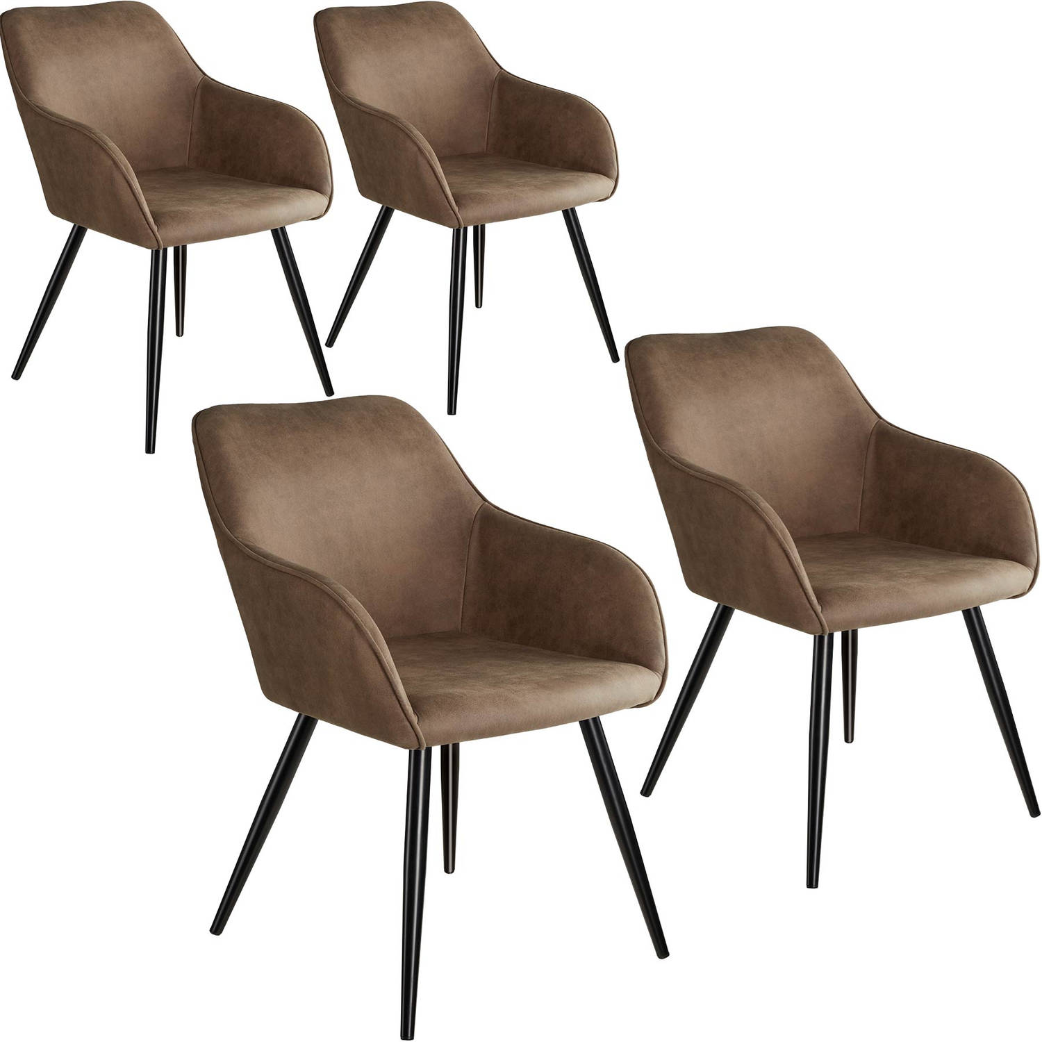 Tectake - 4x Stoel Marilyn Stof / Zwart Sku: 404067 - Bruin