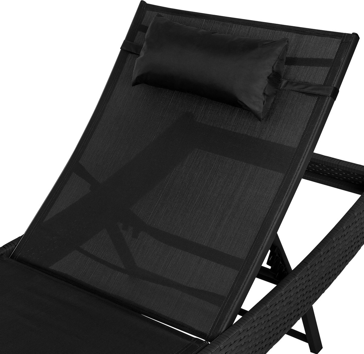 Tectake - Wicker Ligbed - Modern Delphine 205 Cm Lang - Zwart