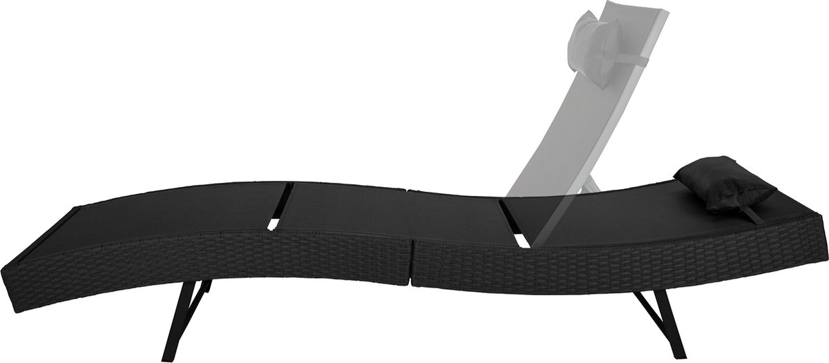Tectake - Wicker Ligbed - Modern Delphine 205 Cm Lang - Zwart