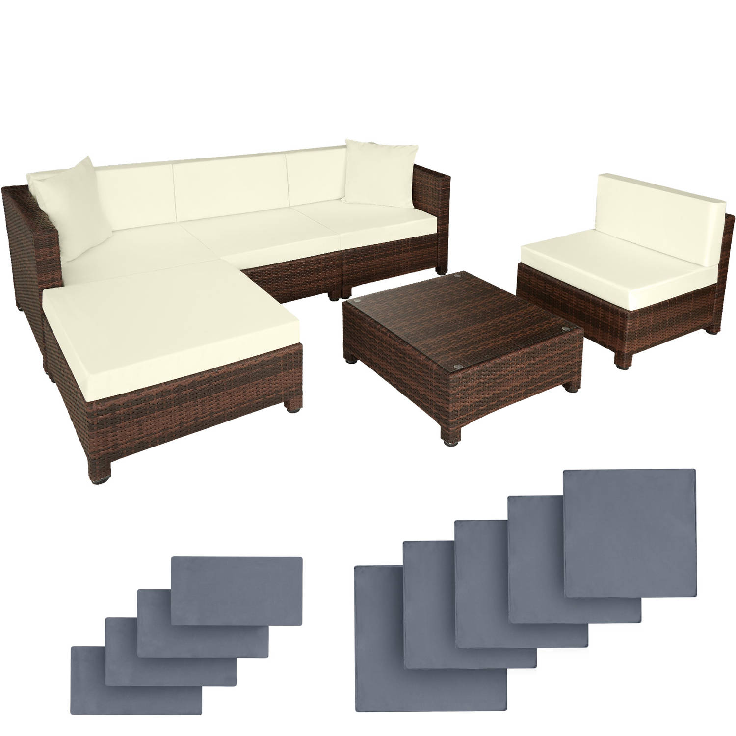 Tectake - Wicker Loungeset Met Aluminium Frame, Variant 2/ Sku: 403834 - Bruin