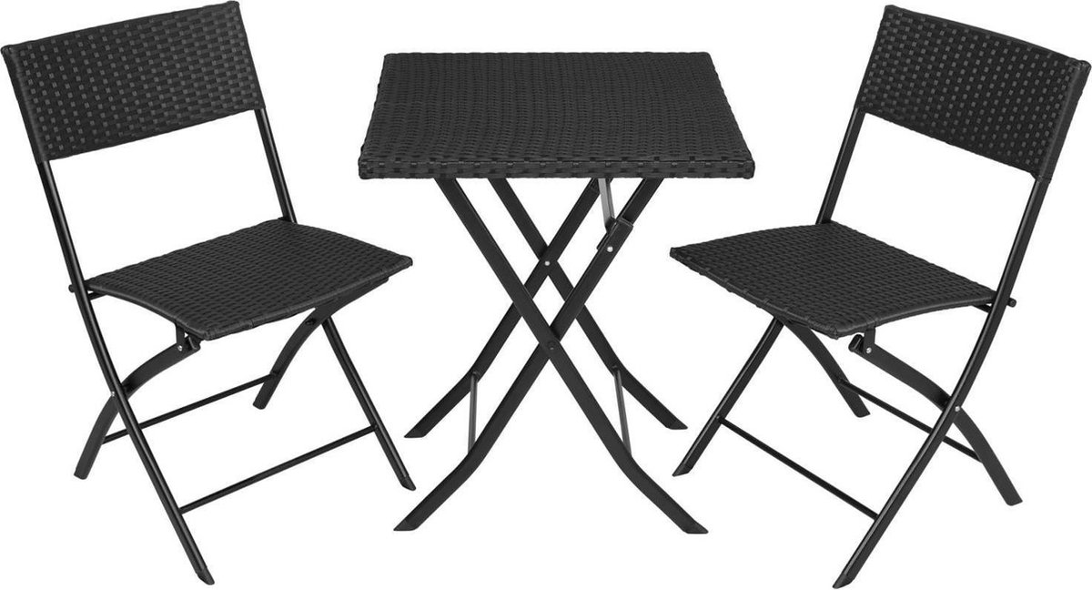 Tectake - Tuinset Balkonset - Wicker Set Trevi - 2 Stoelen En Een Tafel 403196 - Zwart