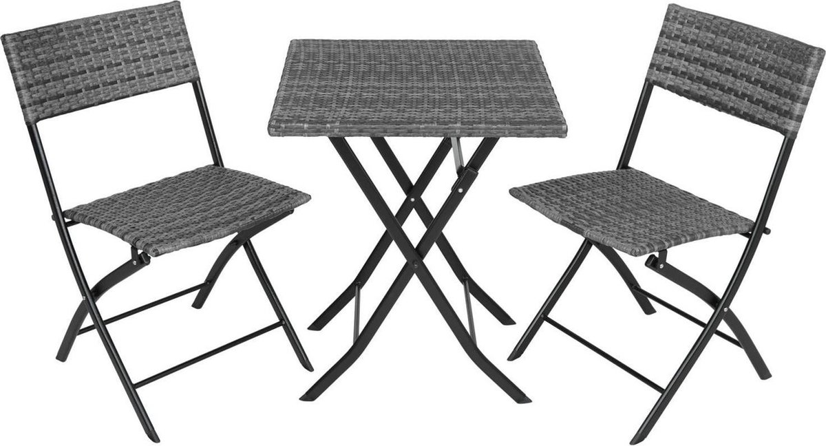 Tectake - Tuinset Balkonset - Wicker Set Trevi - 2 Stoelen En Een Tafel 403197 - Grijs