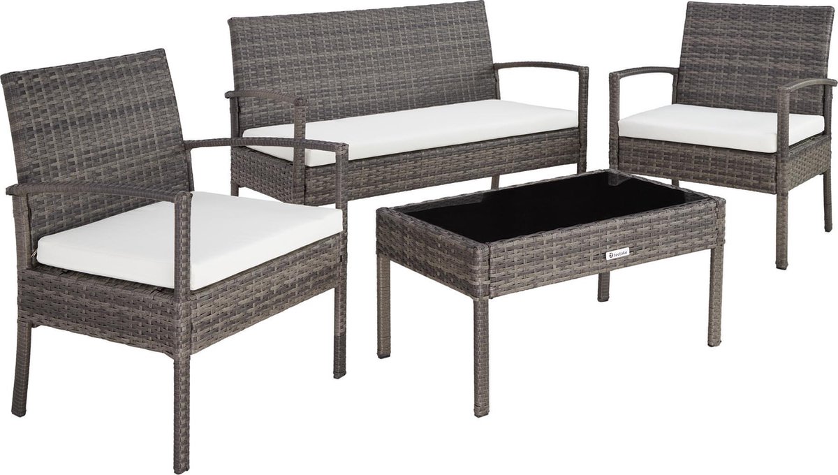 Tectake -Zitgroep Bank, Stoelen En Tafel-wicker Tuinset - 403398 - Grijs