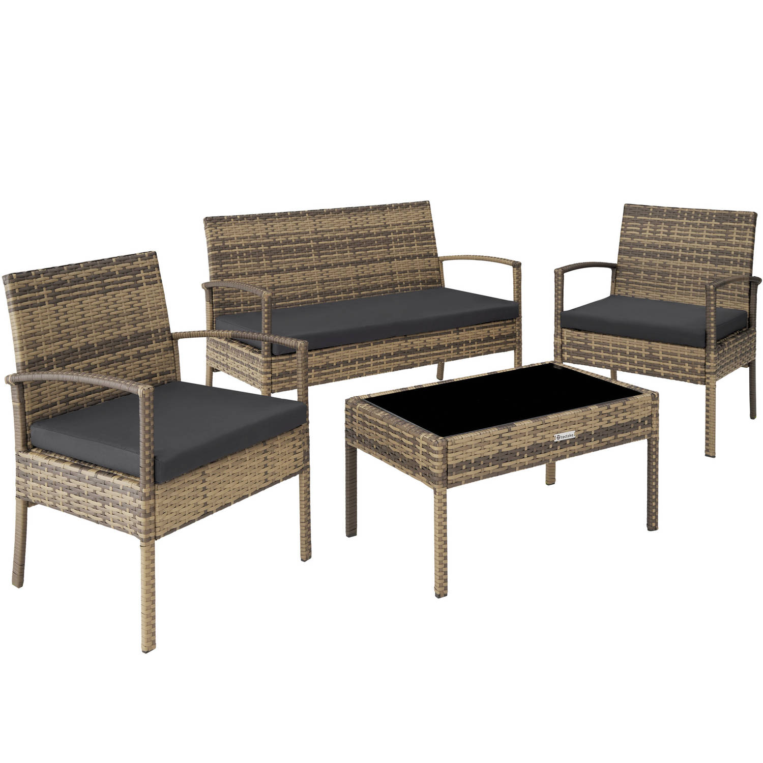 Tectake -Zitgroep- Wicker Tuinset- Bank- Stoelen En Tafel- Natuur-403707 - Beige