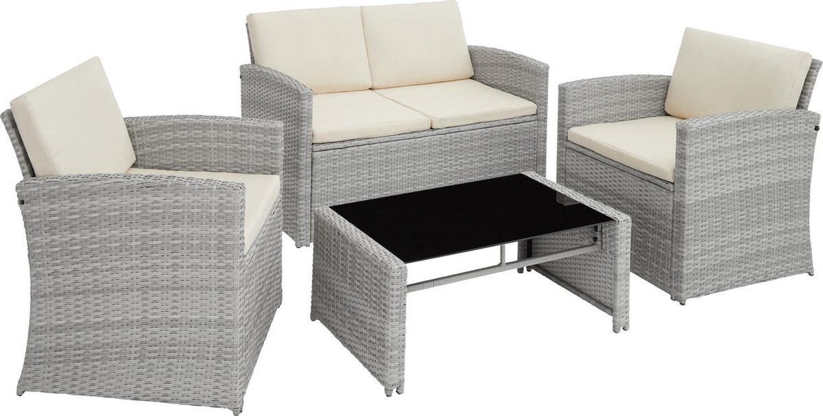 Tectake - Wicker Zitgroep Lucca, Licht - 403698 - Grijs