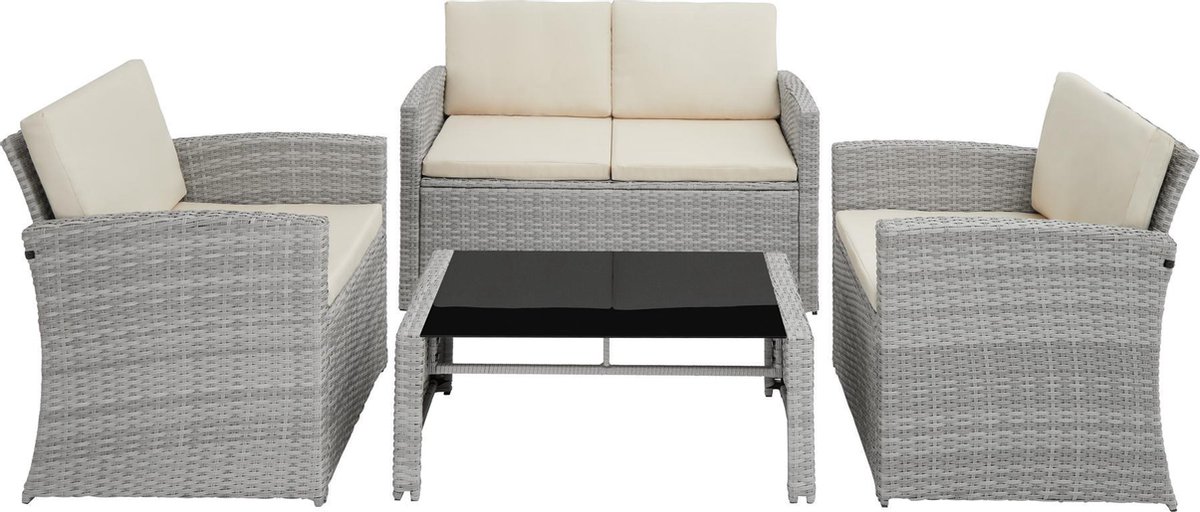 Tectake - Wicker Zitgroep Lucca, Licht - 403698 - Grijs