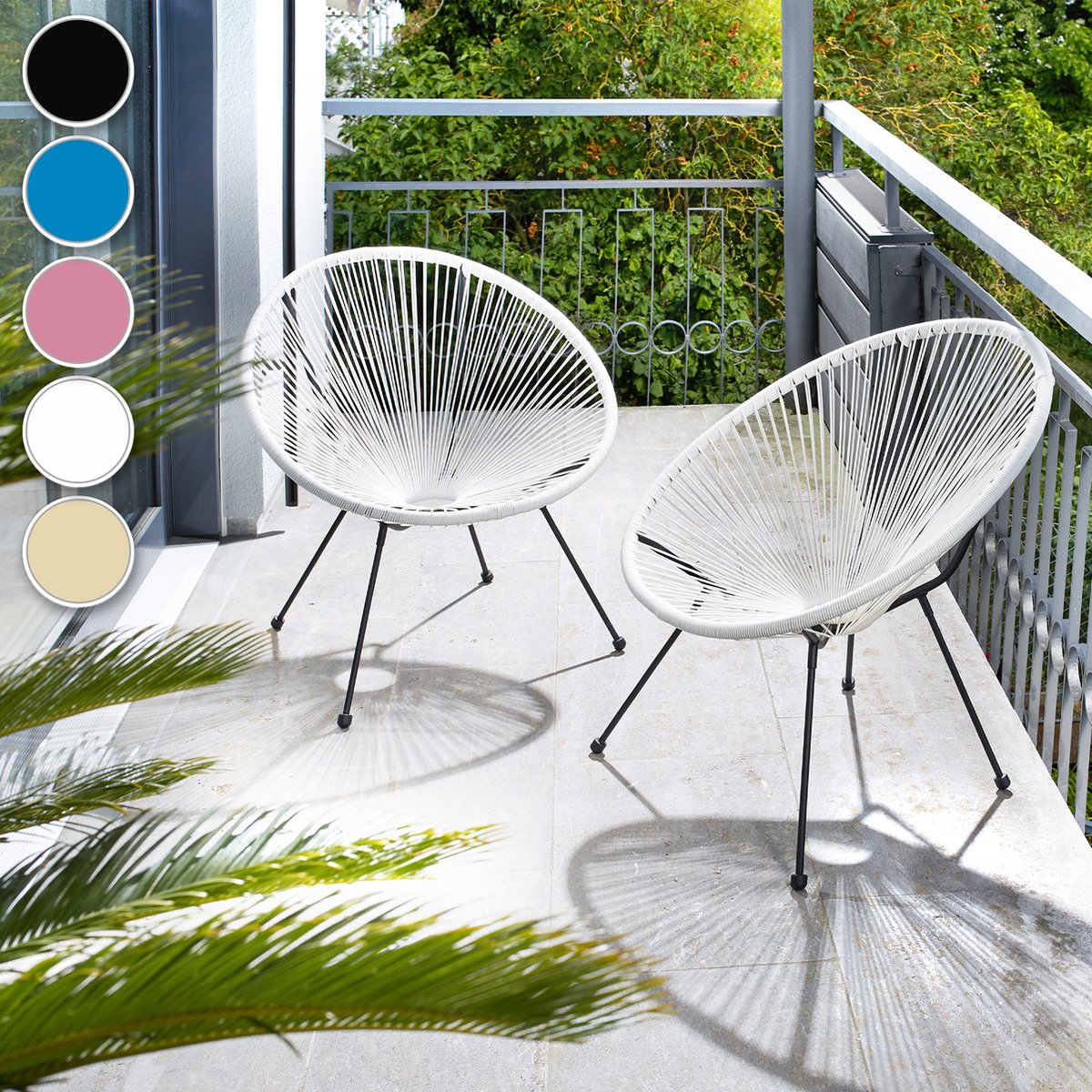 Tectake - Balkonset - Tuinset - Set Van 2 Stoelen €œSantana€ - Zwart