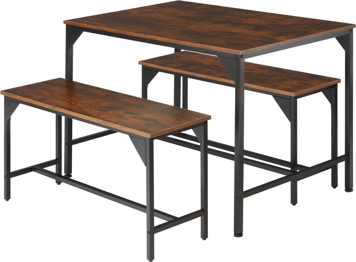 Tectake - Robuuste Zitgroep - Tafel Met Banken - Bolton Industrial Dark - 404340 - Bruin