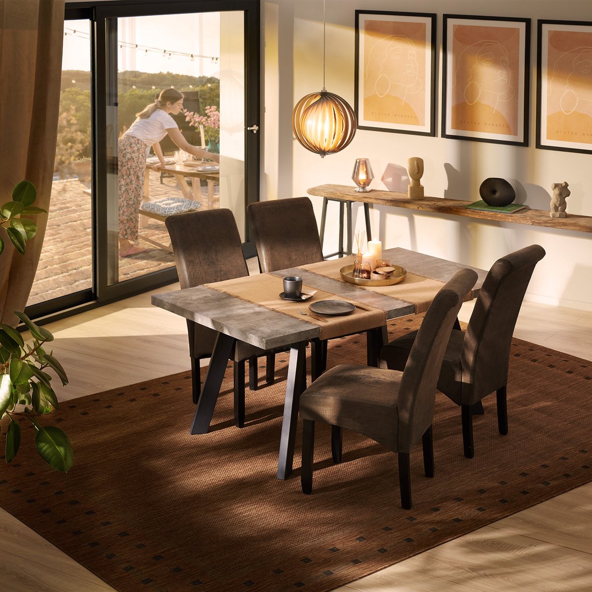 Tectake - 6 Eetkamerstoelen Met Ergonomische Zitvorm Oud - Bruin