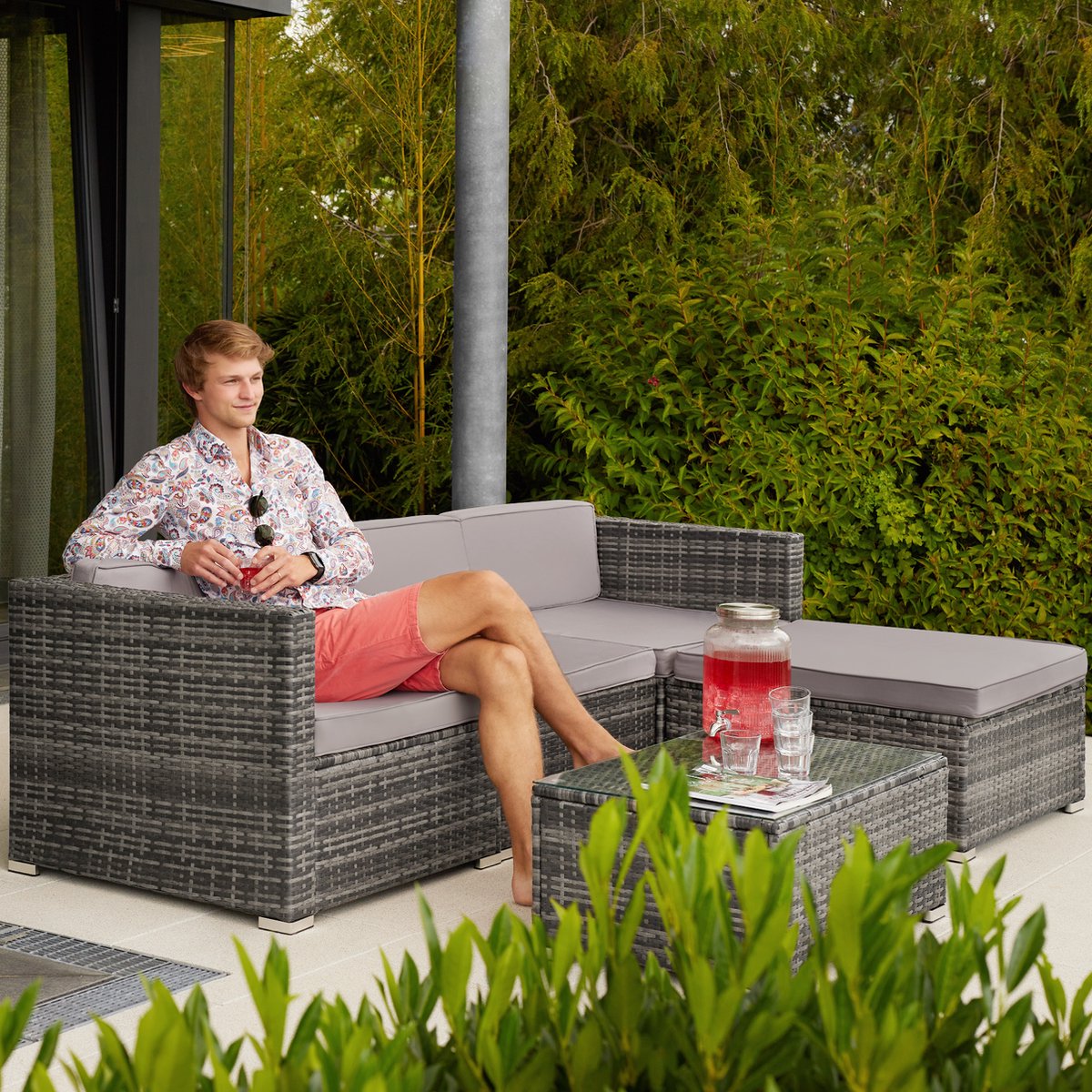 Tectake - Wicker Tuinset Loungeset- Florenz/grijs - 404325 - Zwart