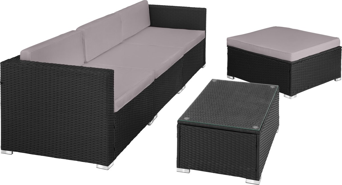 Tectake - Wicker Tuinset Loungeset- Florenz/grijs - 404325 - Zwart