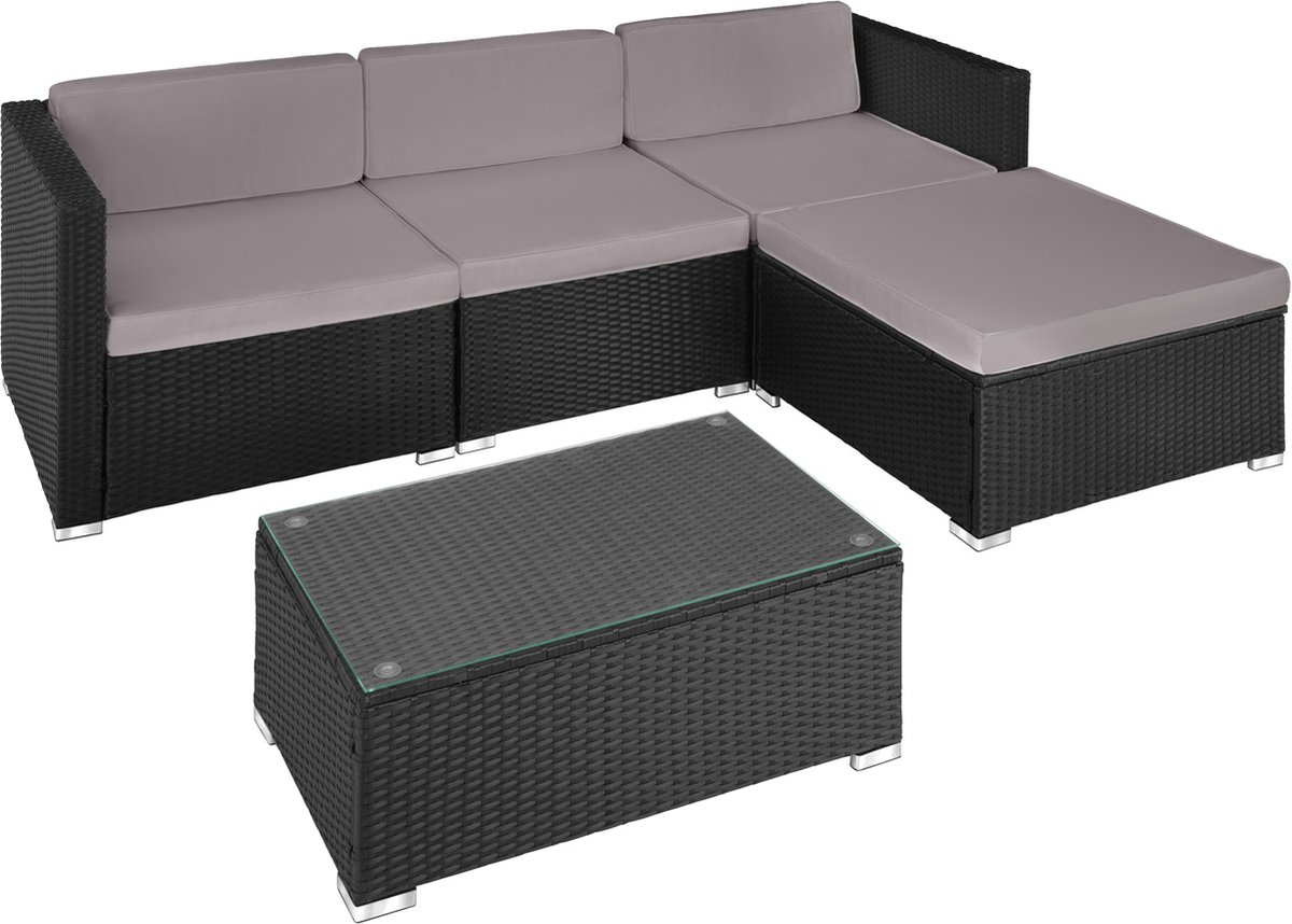 Tectake - Wicker Tuinset Loungeset- Florenz/grijs - 404325 - Zwart