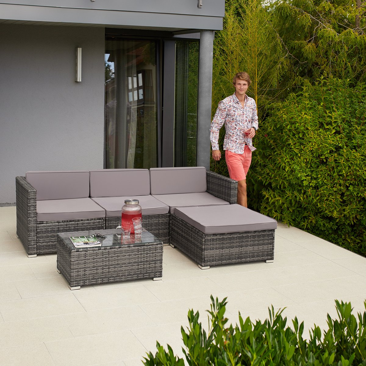 Tectake - Wicker Tuinset Loungeset- Florenz/grijs - 404325 - Zwart