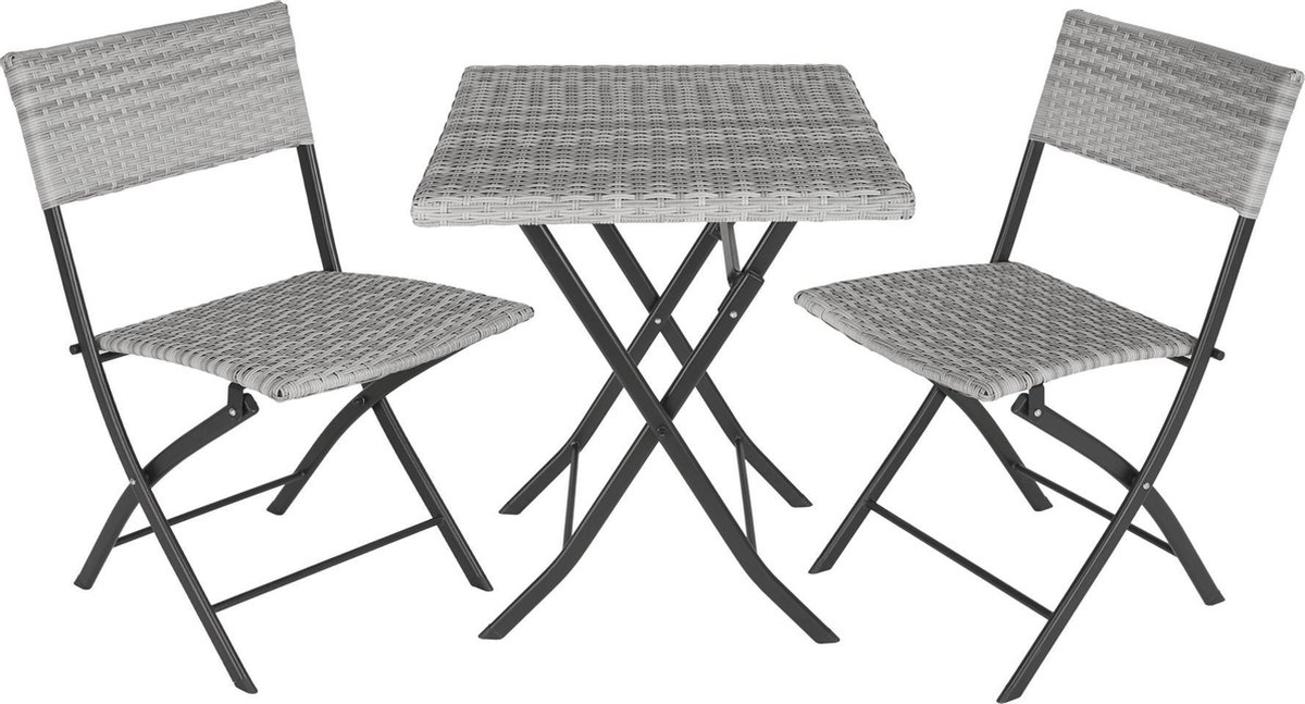 Tectake - Tuinset Balkonset - Wicker Set Trevi - 2 Stoelen En Een Tafel - Licht - 403714 - Grijs