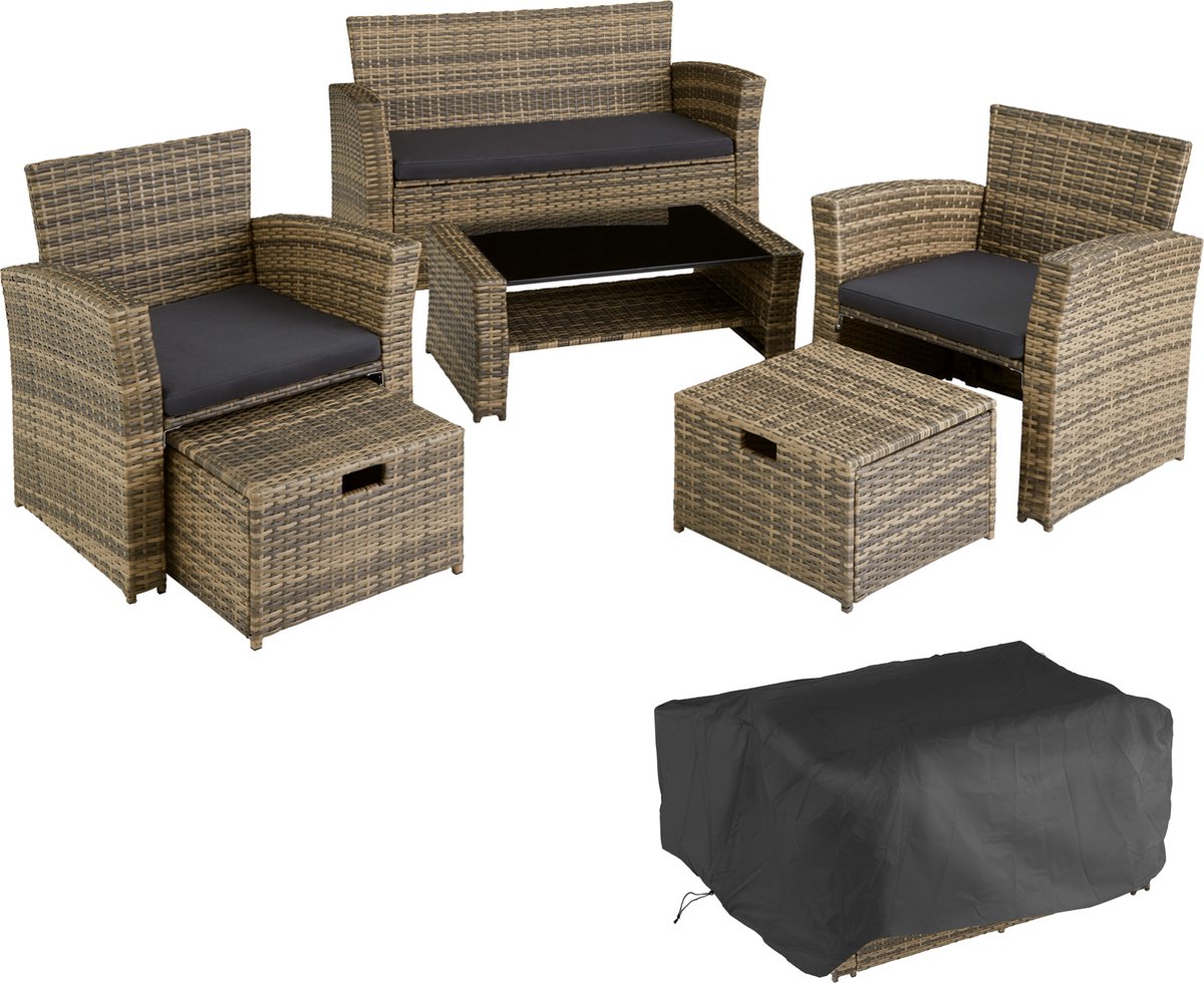 Tectake - Zitgroep Modena-wicker Tuinset- Natuur- 403719 - Incl. Beschermhoes - Bruin