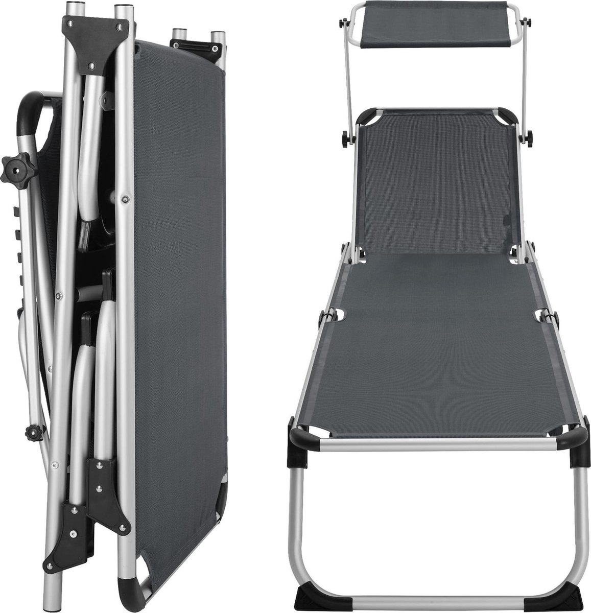 Tectake - Ligbed Zonnestoel Aurelie - Incl. Individueel Instelbaar Zonnedak- -403630 - Zwart