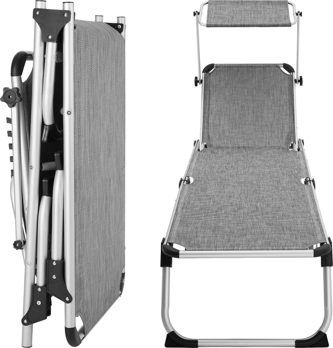 Tectake - Ligbed Zonnestoel Aurelie - Incl. Individueel Instelbaar Zonnedak- Gemeleerd - 403631 - Grijs