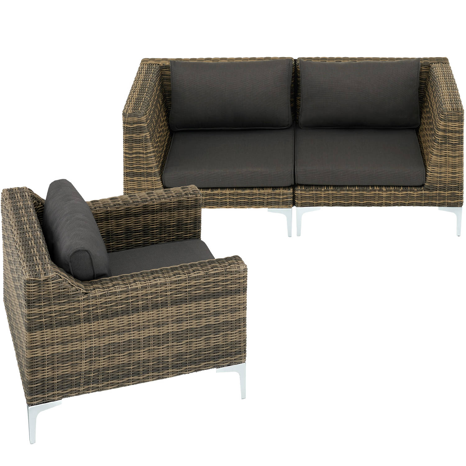 Tectake - Modulaire Wicker Set Villanova Linker Deel Rechter Deel En Fauteuil - 404655 - Bruin