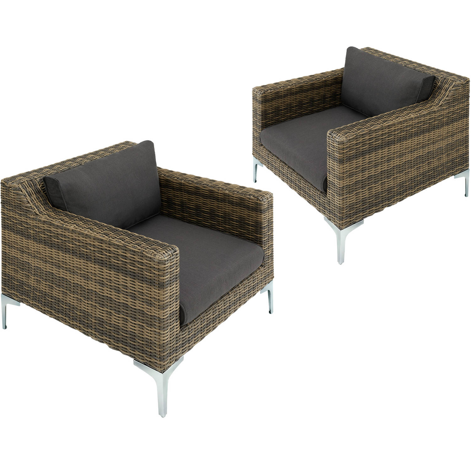 Tectake - Modulaire Wicker Set Villanova Natuur - 2 X Fauteuil - 404659 - Grijs