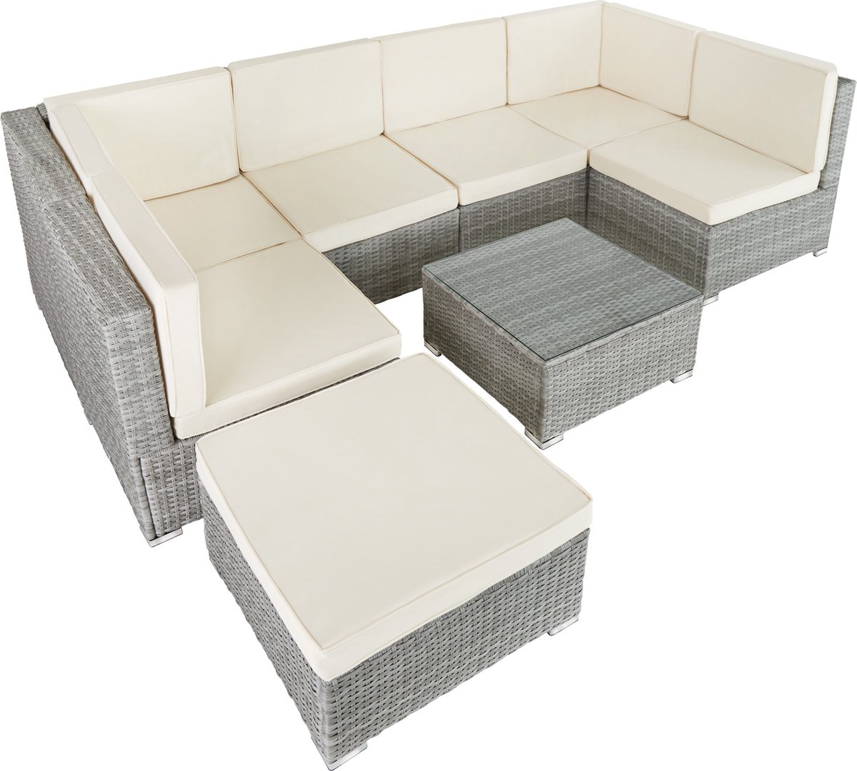 Tectake - Wicker Zitgroep Loungeset Tuinset Venetië - Losse Elementen - Licht - 403700 - Grijs