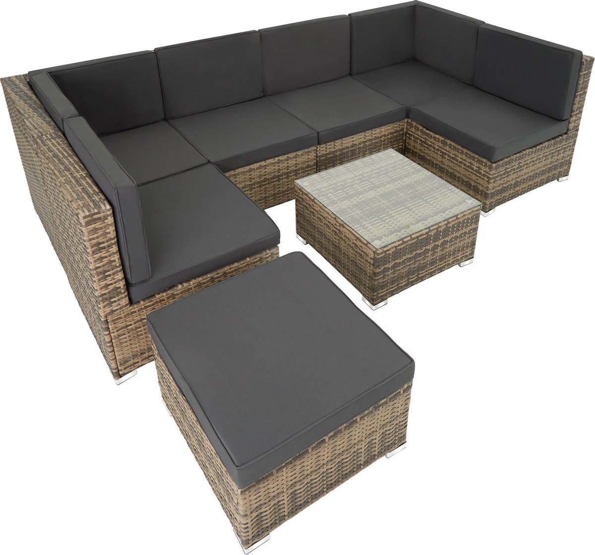 Tectake - Wicker Zitgroep Loungeset Zitgroep Venetië - Lossse Elementen - Natuur -403701 - Zwart