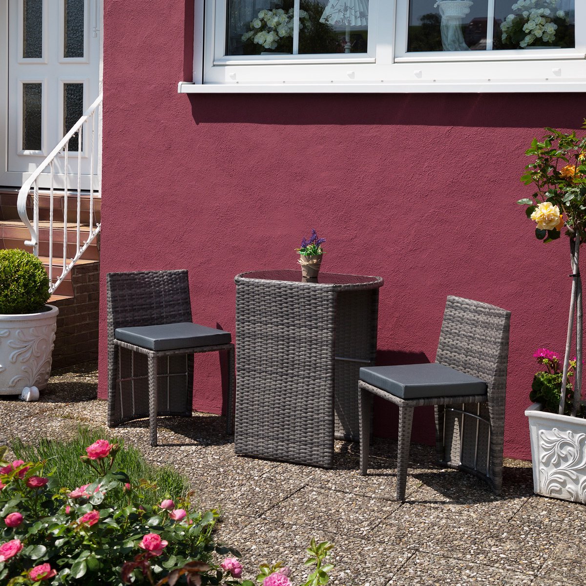 Tectake Wicker Tuinset Bistroset - Hamburg - Diverse Kleuren 404210 - Grijs
