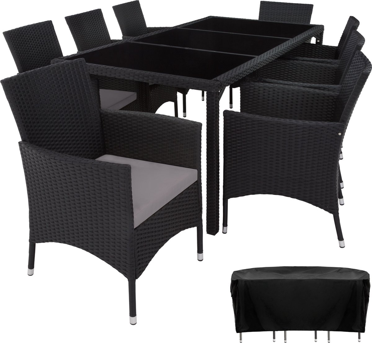 Tectake - Wicker Zitgroep 8 Stoelen En Tafel - Inclusief Beschermhoes- / - 404327 - Grijs