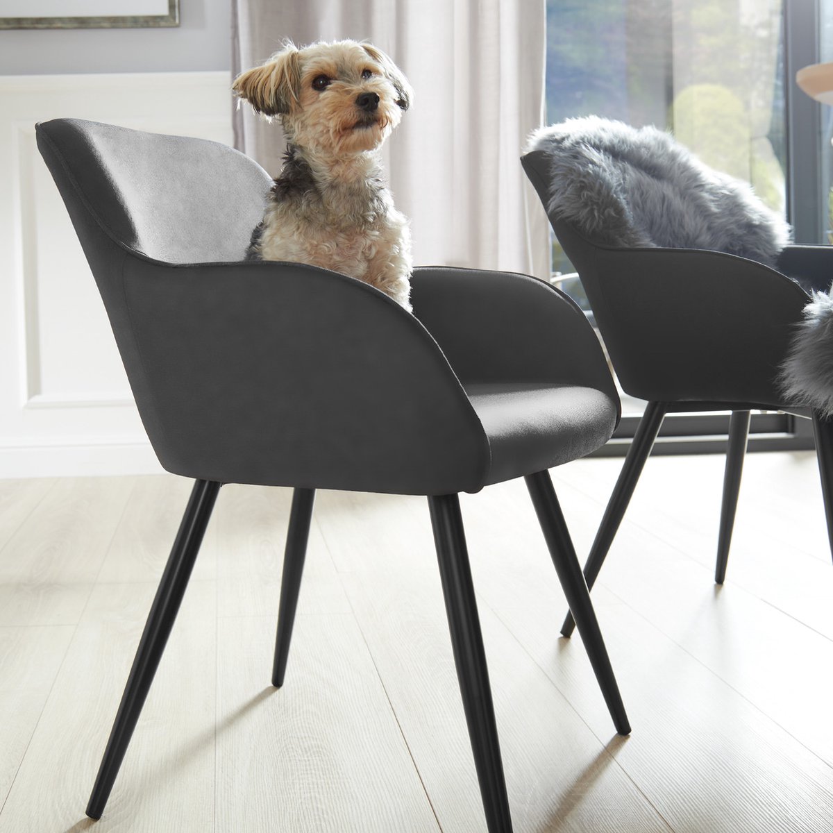Tectake - Stoel Marilyn Stof Donker / Zwart Sku: 403668 - Bruin