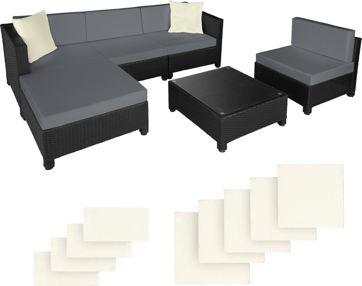 Tectake - Loungeset Met Aluminium Frame-wicker Tuinset- Incl. 2 Overtreksets-403833 - Grijs